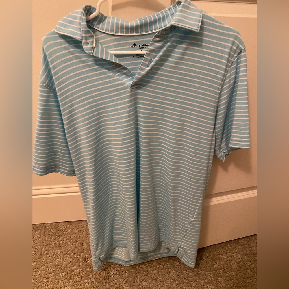 Peter Millar Seaside Light Blue and White Striped Polo